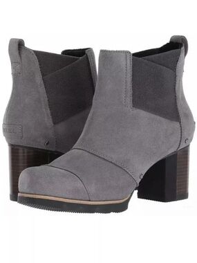 Sorel Addington Waterproof Gray Suede Block Heel Chelsea Boots • Size 8.5